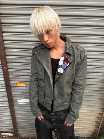 ASH DYED BADGE BIKER JACKET