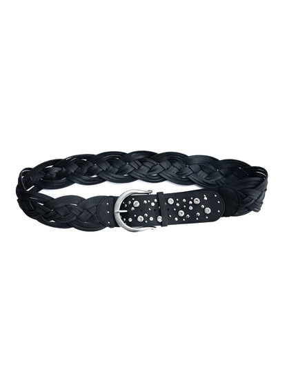 CRYSTAL BUCKLE BRAIDED BELT