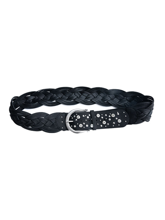 CRYSTAL BUCKLE BRAIDED BELT