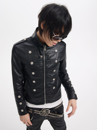 PALACE BUTTON CROPPED LEATHER JACKET