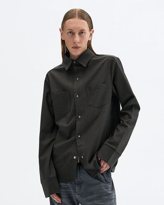 GREY JEWEL BUTTON TEXTURED SHIRT