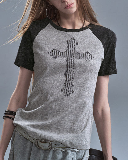 STUDDED CROSS RAGLAN TENCEL TEE