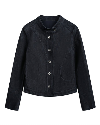 CROPPED STAND COLLAR DENIM JACKET