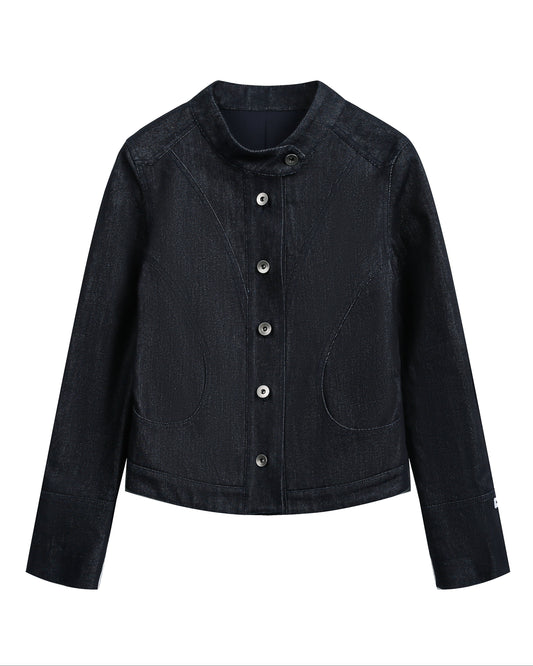 CROPPED STAND COLLAR DENIM JACKET