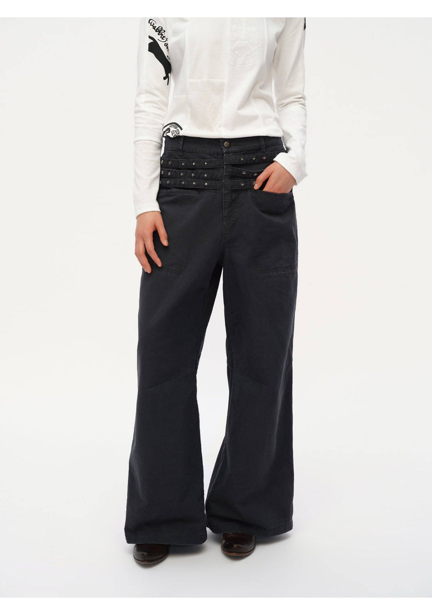 STUDDED WIDE LEG CARGO PANTS