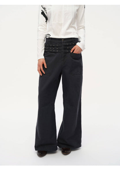 STUDDED WIDE LEG CARGO PANTS