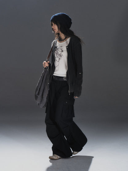 LOOSE CREW NECK WAFFLE JACKET