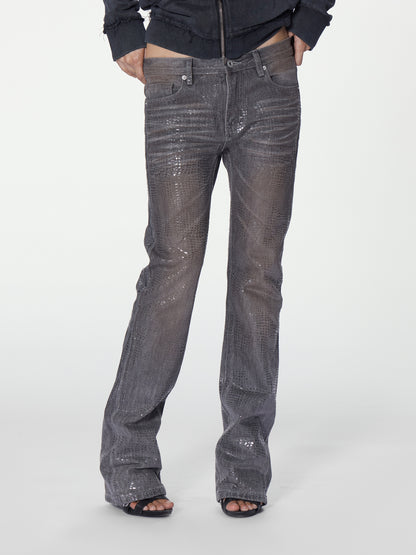 RUST STAIN SNAKE SCALE JEANS