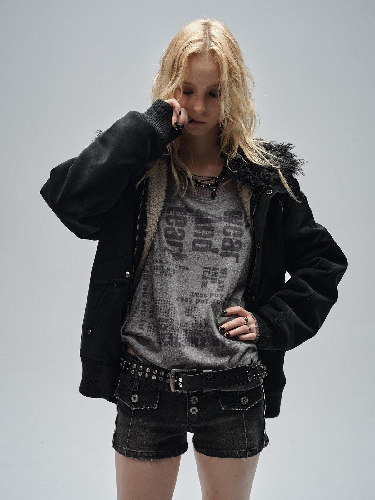 LAMB FUR WOOL-COLLAR PLUSH JACKET