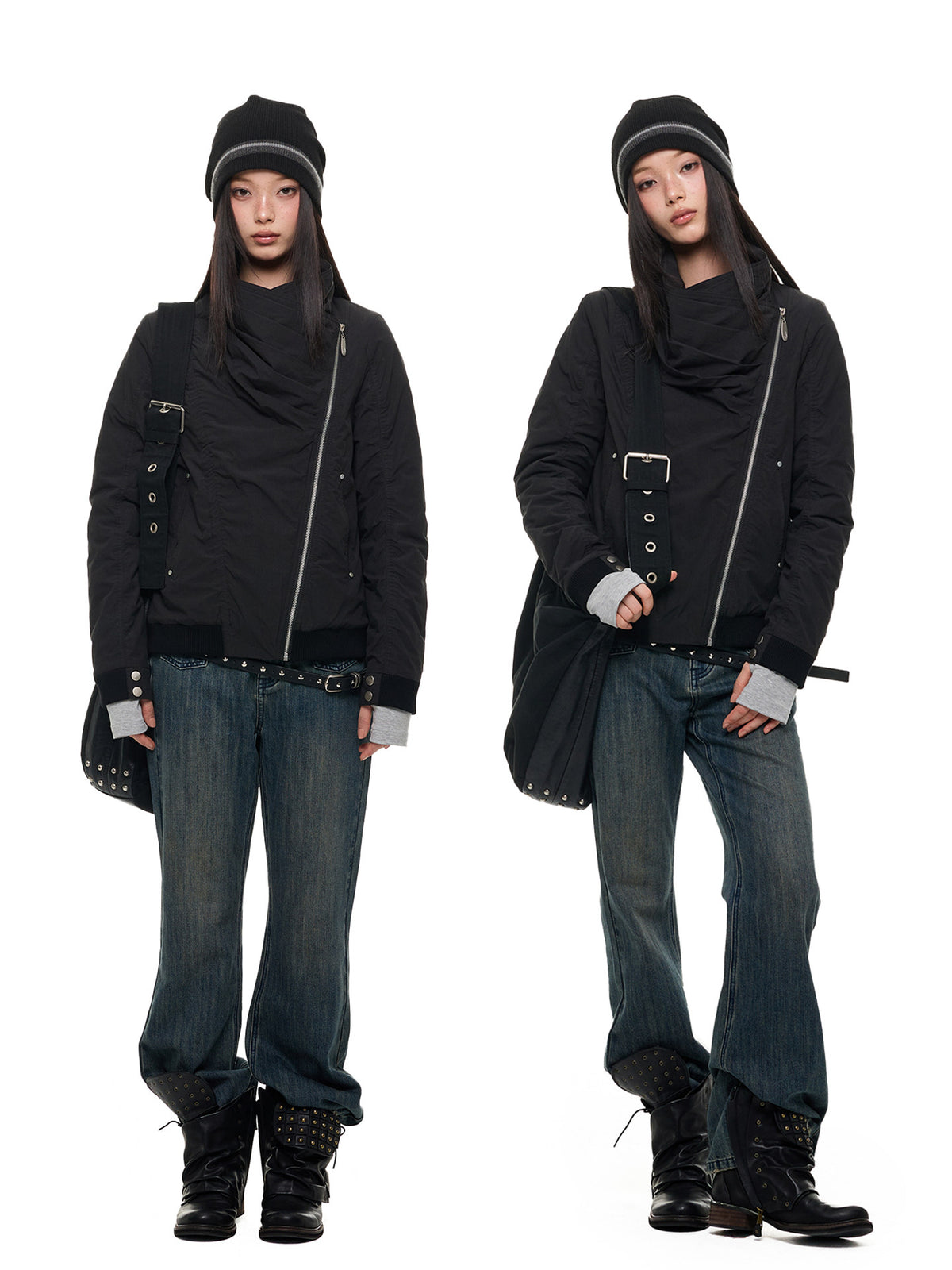 OFFSET ZIP STACKED COLLAR JACKET