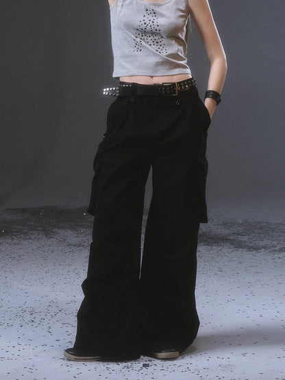 STUDDED TWO-TONE METAL CARGO PANTS