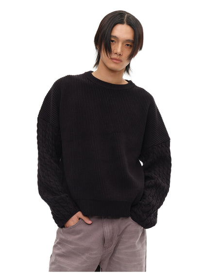CABLE SLEEVE HEAVYWEIGHT COTTON SWEATER