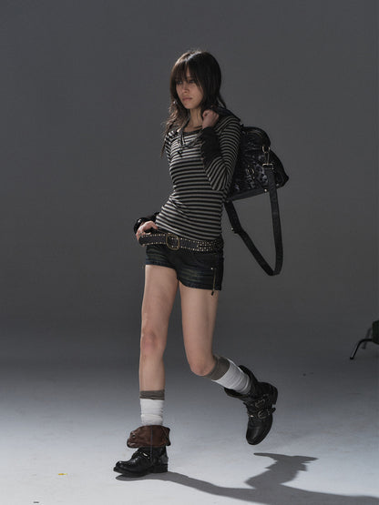 BUTTON CUFF STRIPED RAGLAN TOP