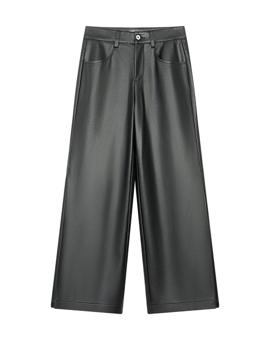 FAUX LEATHER PLEATED SLACKS
