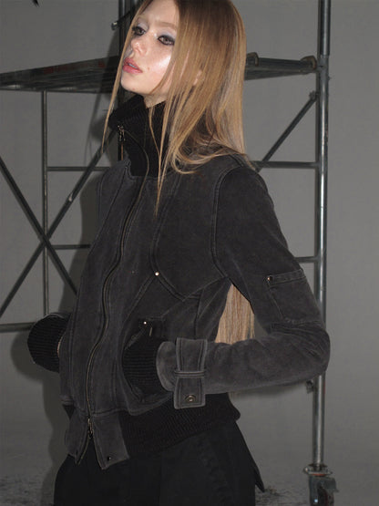 WASH-FADED RAW-TRIM ZIP SWEATSHIRT