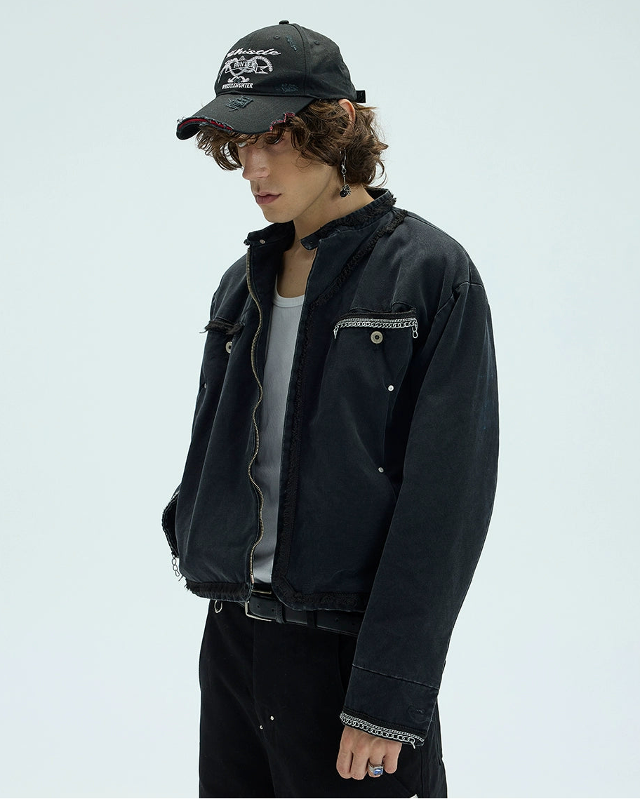 CHAIN DETAIL SHORT PADDED JACKET