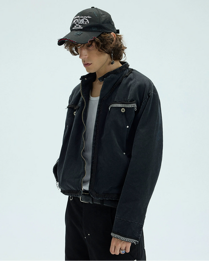 CHAIN DETAIL SHORT PADDED JACKET