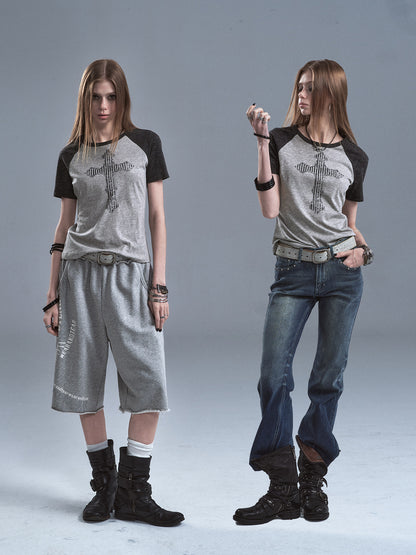 STUDDED CROSS RAGLAN TENCEL TEE