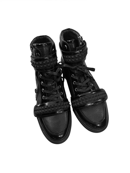 PATENT RIVET HIGH TOP LEATHER SNEAKERS