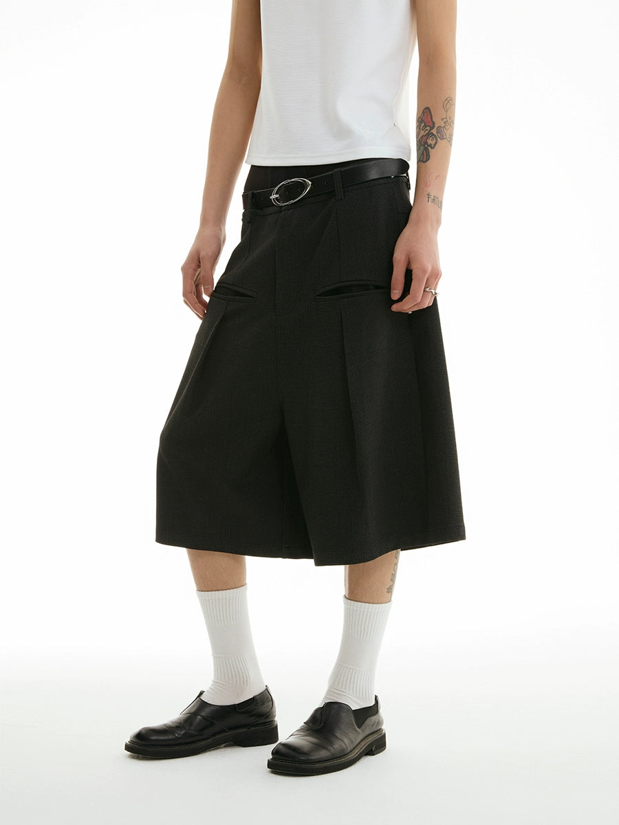 DARK PLAID WIDE SUIT SHORTS