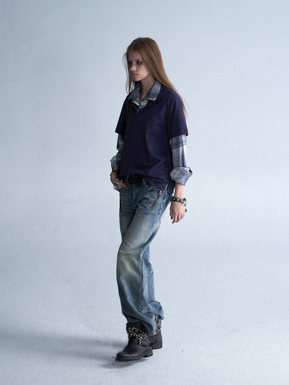 FAUX LAYERED VINTAGE LONG SLEEVE