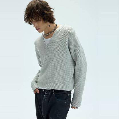LOOSE TRICOLOR V-NECK SWEATER