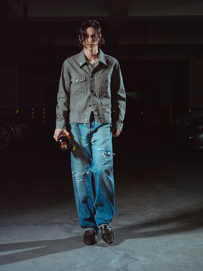 SLASHED DETAIL LOOSE STRAIGHT JEANS