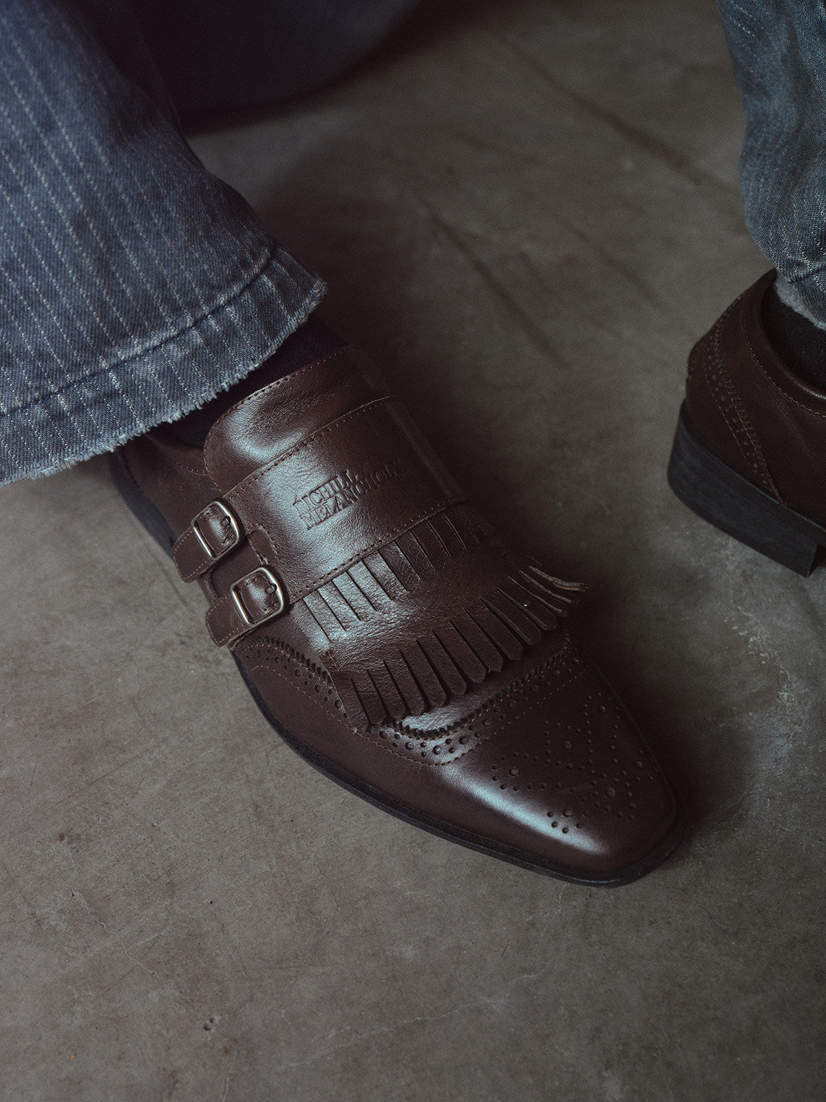 EBONY WAXED CARVED MONK SHOES