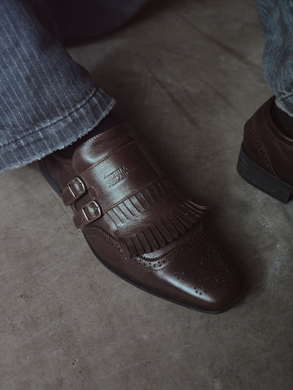 EBONY WAXED CARVED MONK SHOES