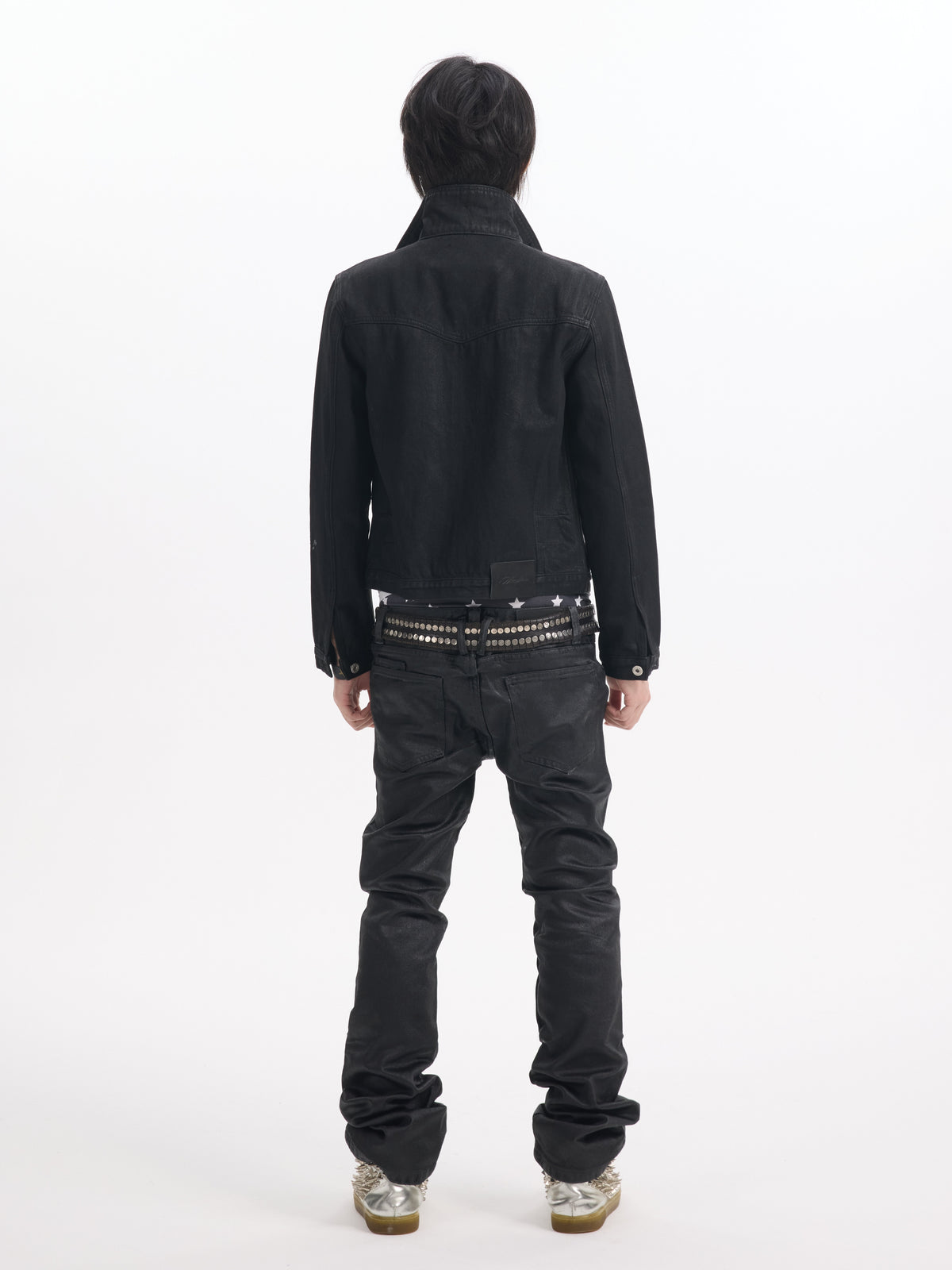BLACK WAXED CROPPED DENIM JACKET
