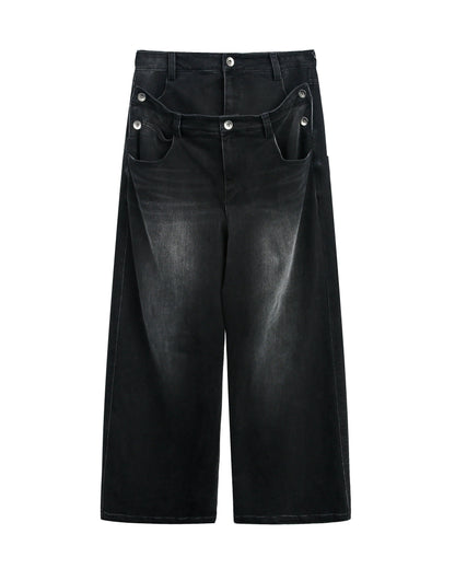 DOUBLE WAIST STRAIGHT CUT JEANS