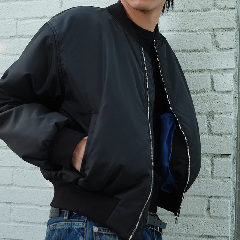 BACK PLEATED TWILL COTTON BOMBER