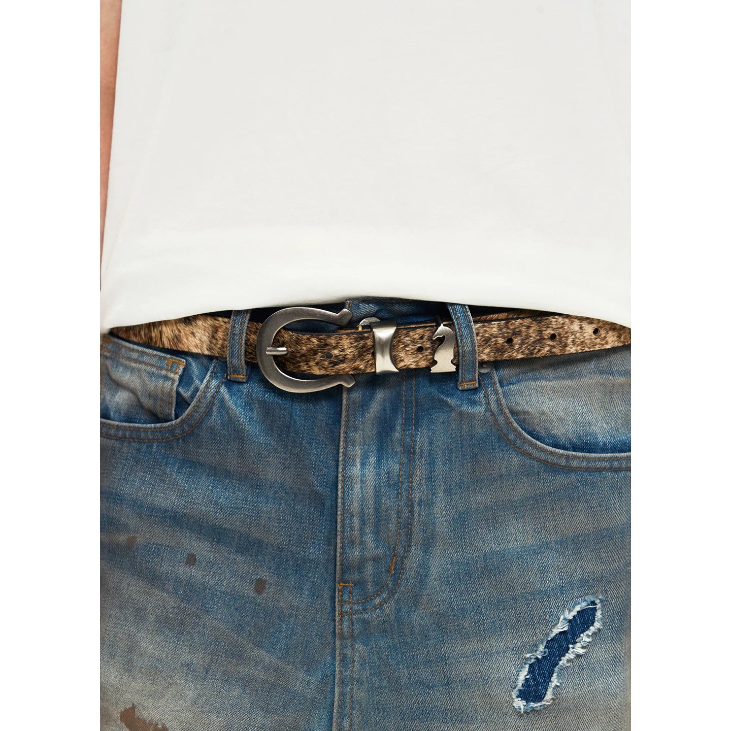 TORTOISESHELL HORSESHOE LEATHER BELT
