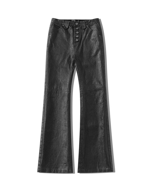 BLACK WAXED CRACKLE BOOTCUT JEANS
