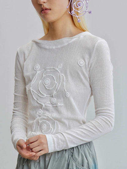 SWIRL MESH HOODED SLIM TOP
