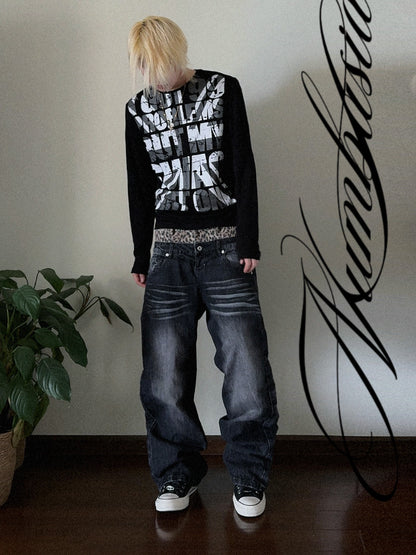 DOUBLE WAIST LEOPARD DENIM