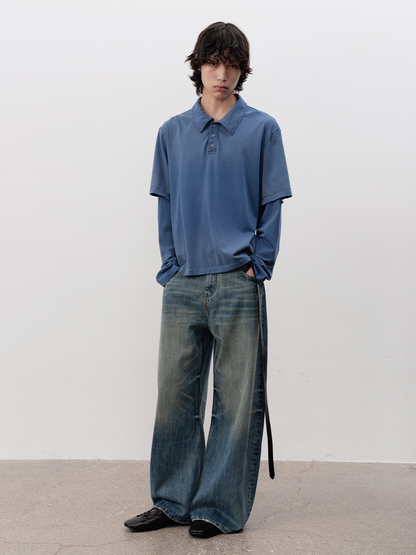 GRADIENT FAKE LAYERED POLO SHIRT