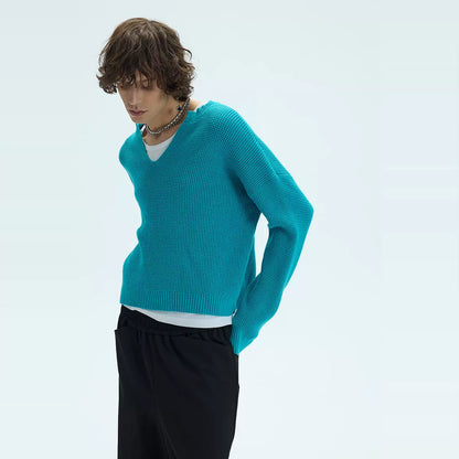 LOOSE TRICOLOR V-NECK SWEATER