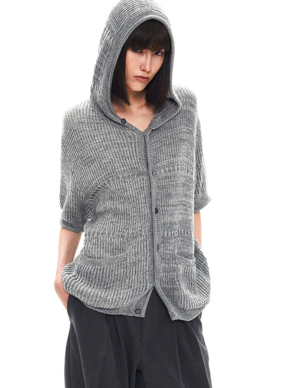 ASH GREY JACQUARD HOODED CARDIGAN