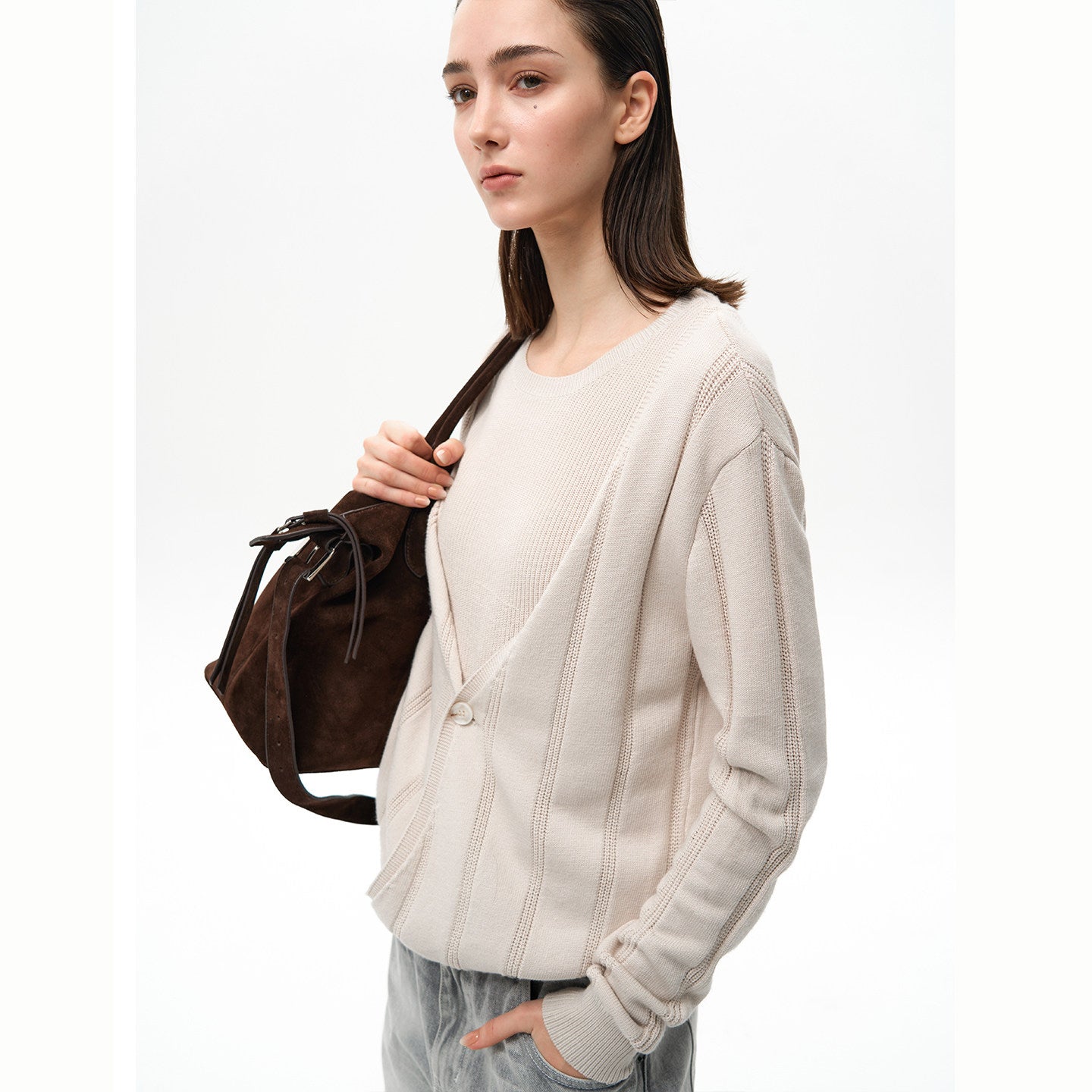 IVORY DOUBLE LAYER STRIPE TEE