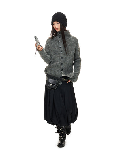 CROSSBODY KNIT STAND COLLAR CARDIGAN