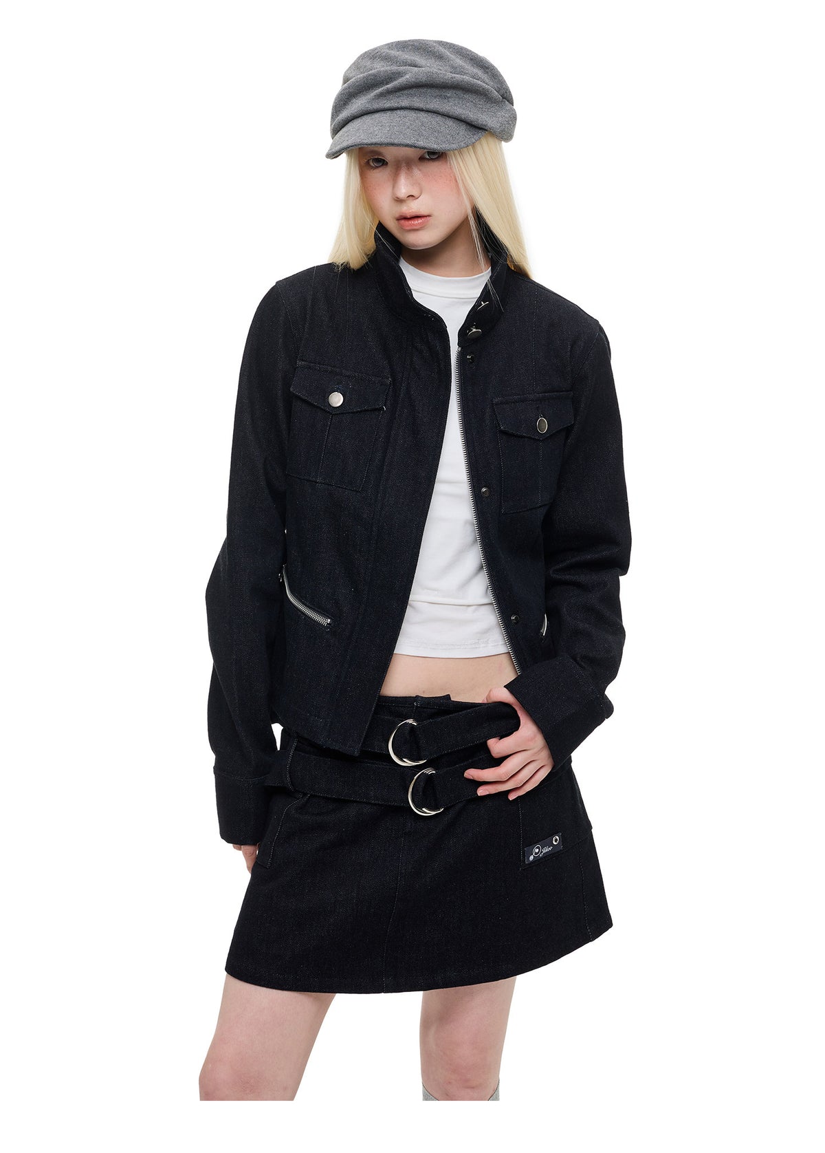 OXIDIZED STAND COLLAR DENIM JACKET