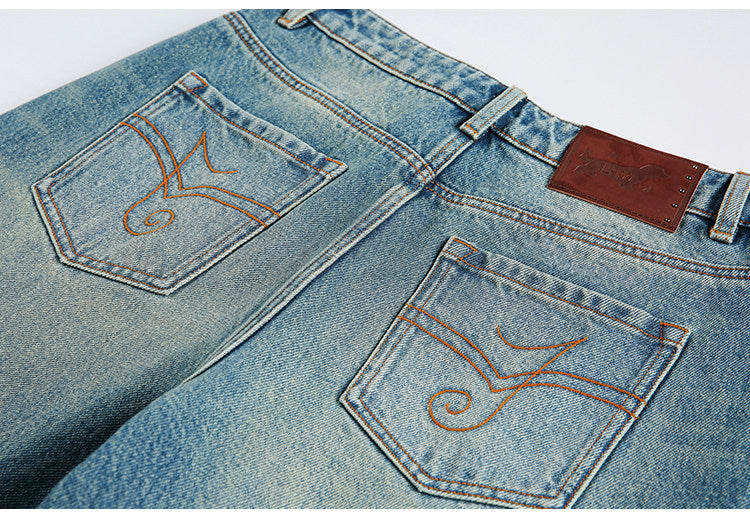 AGED RIVET STRAIGHT LEG JEANS
