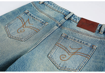 AGED RIVET STRAIGHT LEG JEANS
