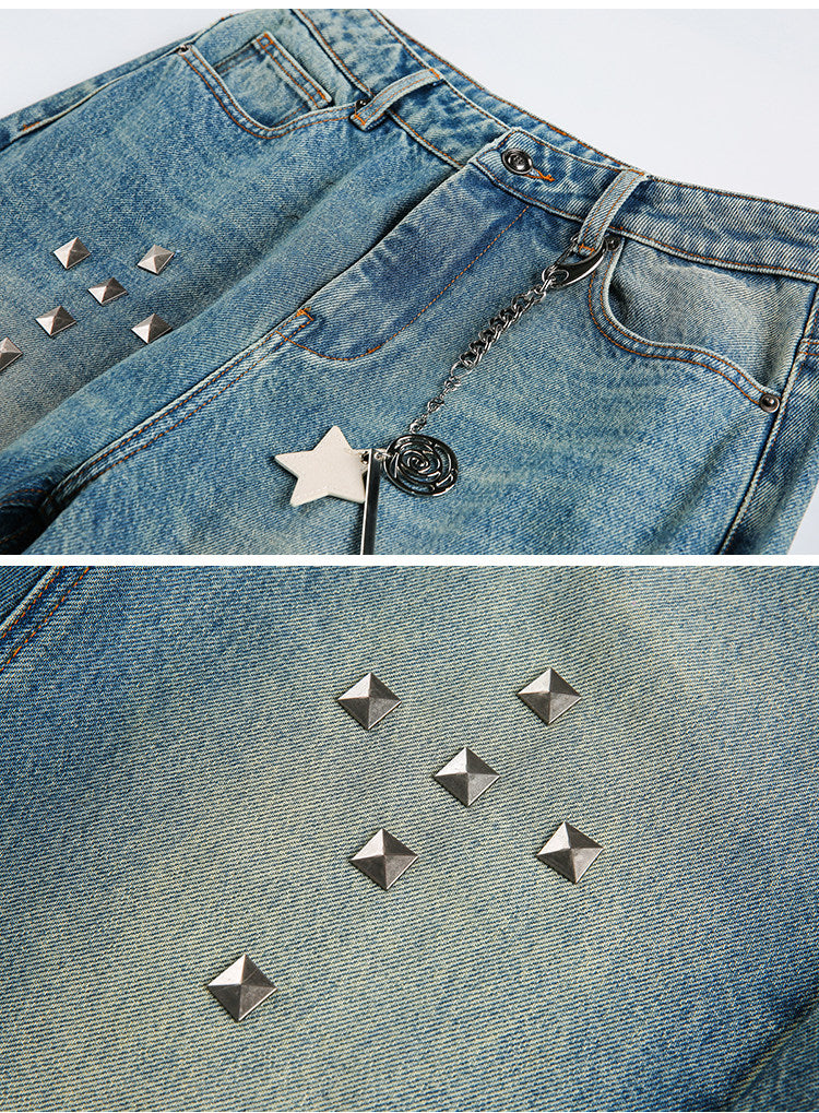 AGED RIVET STRAIGHT LEG JEANS