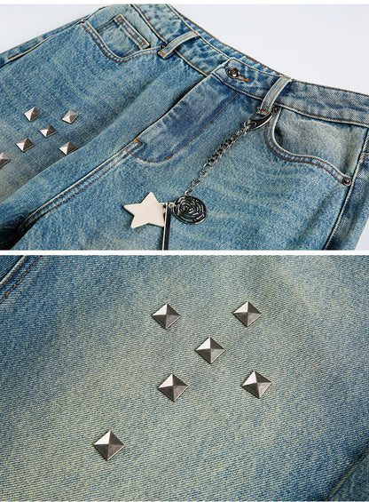 AGED RIVET STRAIGHT LEG JEANS