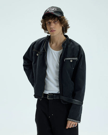 CHAIN DETAIL SHORT PADDED JACKET