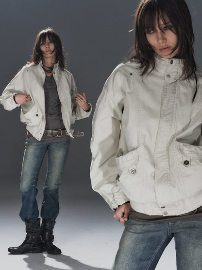 WASHED STUDDED SPLIT-PANEL JACKET