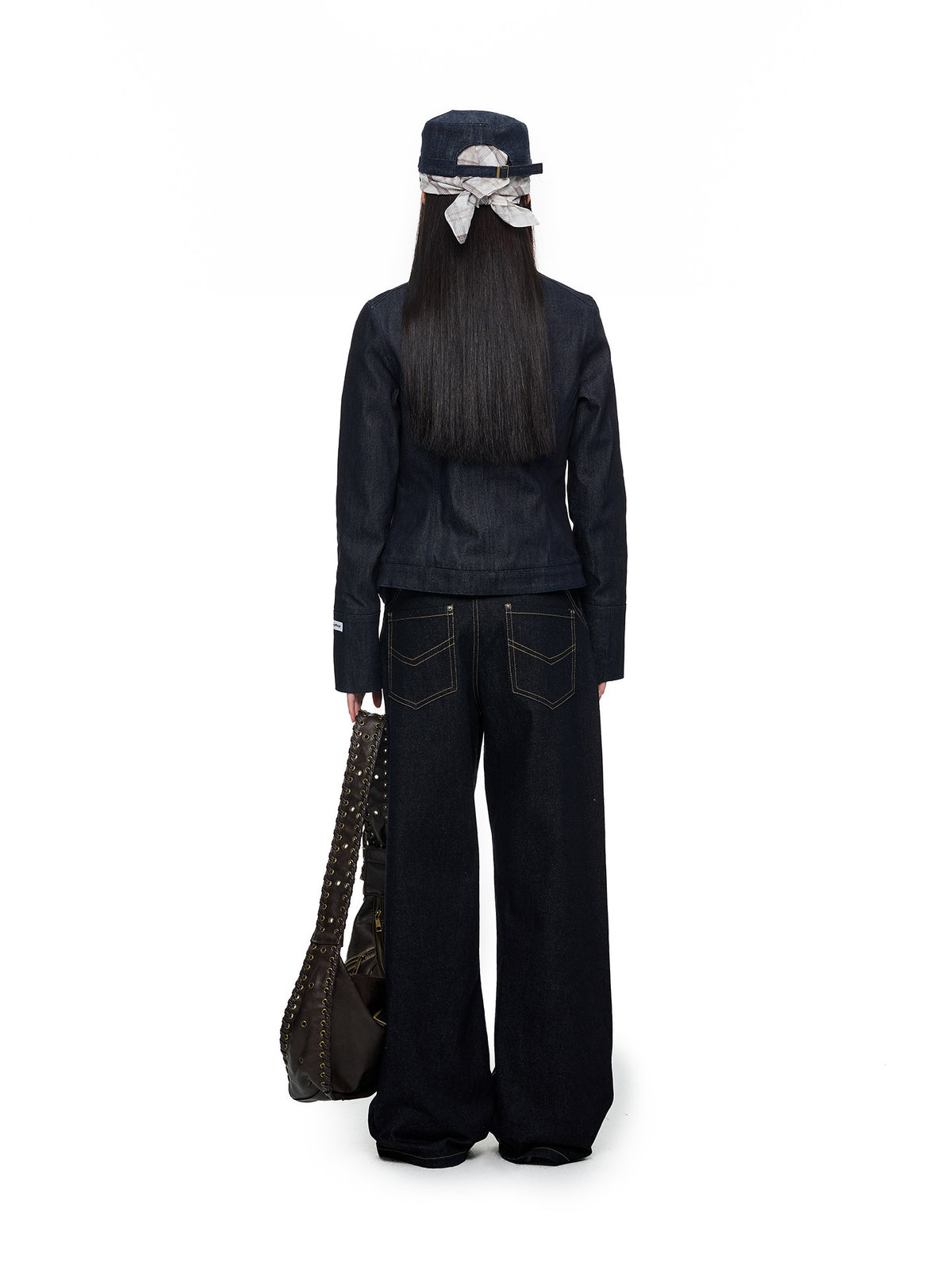 CROPPED STAND COLLAR DENIM JACKET