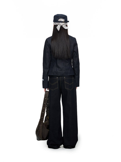CROPPED STAND COLLAR DENIM JACKET